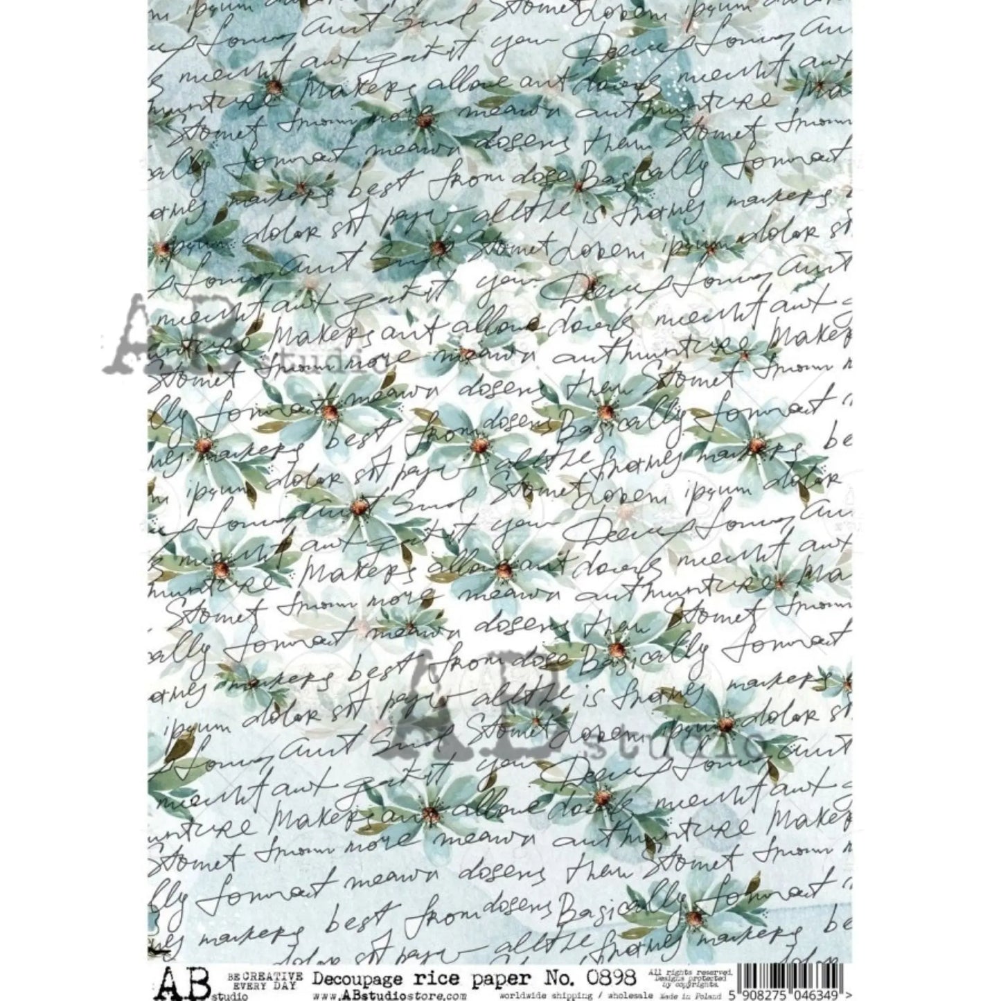 AB Studio Blue Daisies Floral Style Design #0898 Size: A4 - 8.27 X 11.69 inches Rice Paper for Decoupage Imported from Poland AB Studio