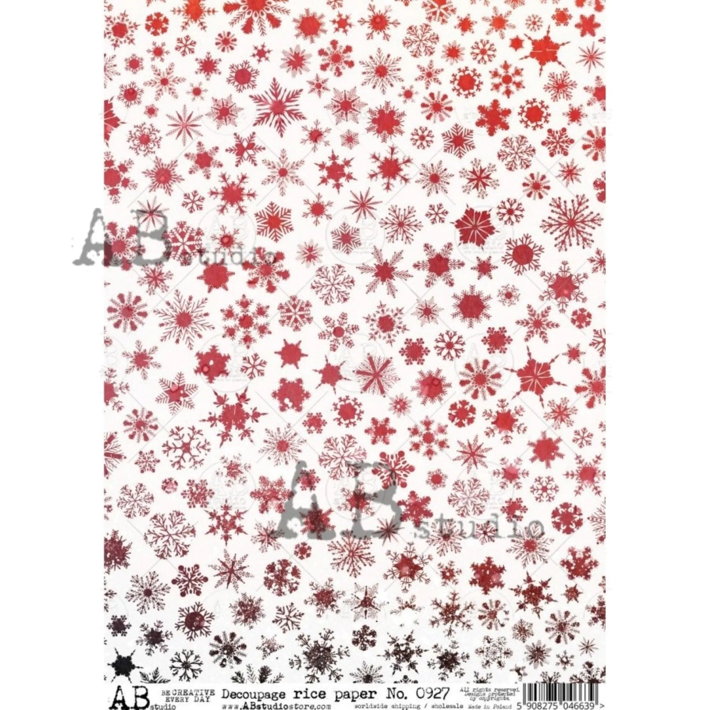 AB Studio Christmas Red Snowflakes #0927 Size: A4 - 8.27 X 11.69 inches Rice Paper for Decoupage Imported from Poland AB Studio