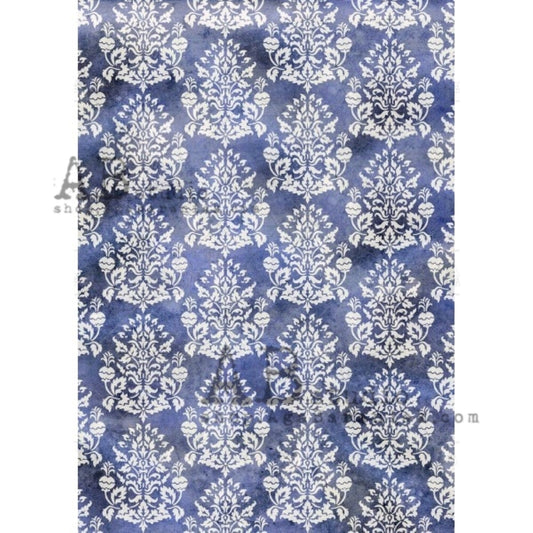 AB Studio Blue Vintage Damask Blue and White Design #0500 Size: A4 - 8.27 X 11.69 inches Rice Paper for Decoupage Imported from Poland