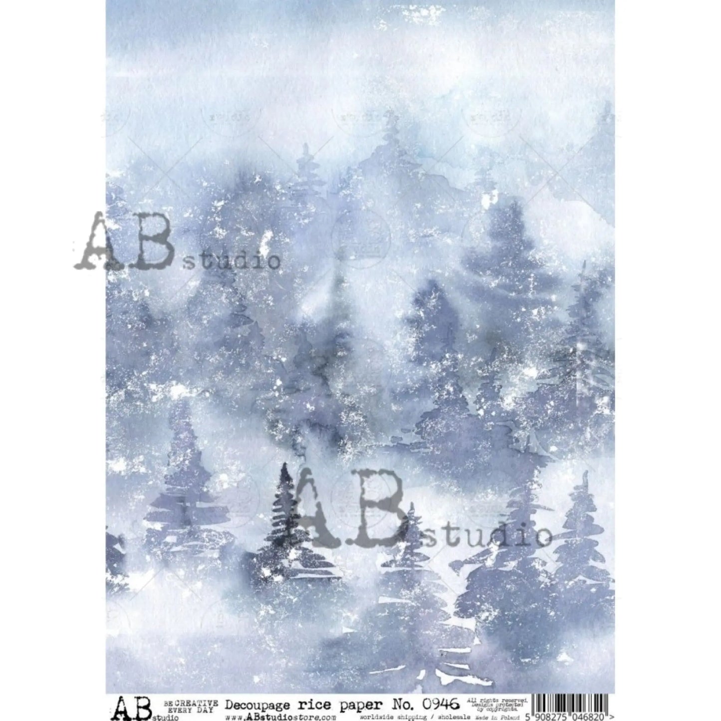 AB Studio Christmas Blue White Winter Scene #0946 Size: A4 - 8.27 X 11.69 inches Rice Paper for Decoupage Imported from Poland AB Studio