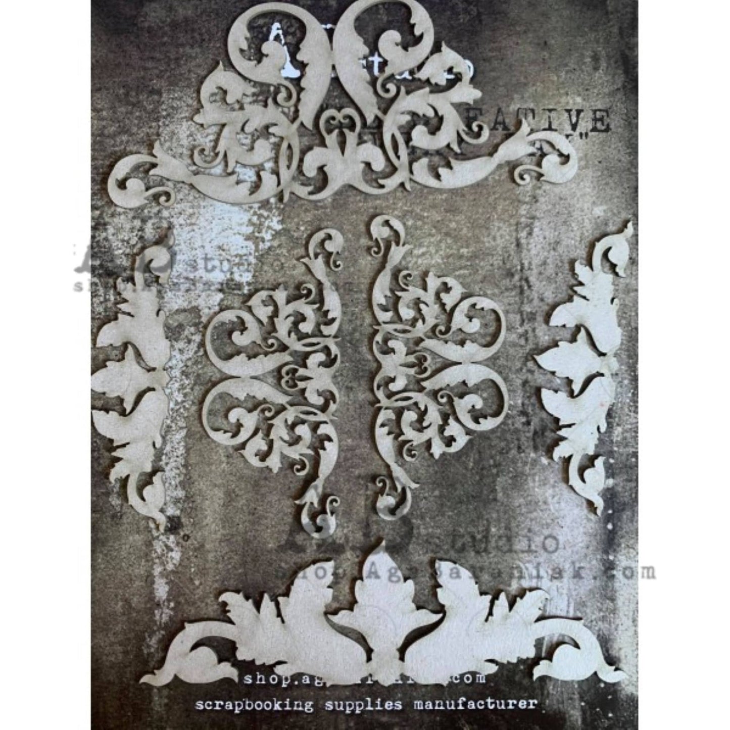 AB Studio Laser Cut HDF Chipboard 1/16" thick, Mixed media A4 ID-287, Flourishes, 6-piece set, varying sizes, 4 - 7 inches, 10cm - 18cm
