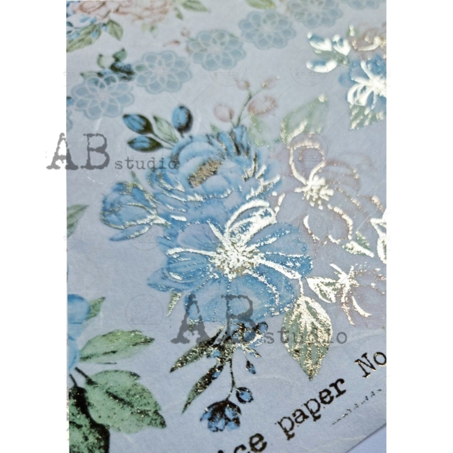 AB Studio Shabby Chic Flowers Print Color plus gold gilded rice paper for Decoupage No. 1013 Size: A4 - 8.27 X 11.69 inches Imported Poland