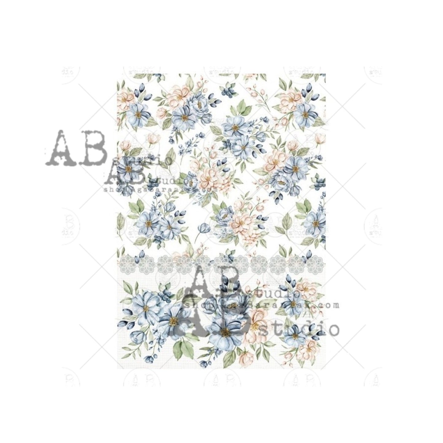 AB Studio Shabby Chic Flowers Print Color plus gold gilded rice paper for Decoupage No. 1013 Size: A4 - 8.27 X 11.69 inches Imported Poland
