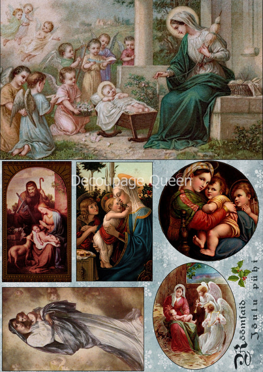 Decoupage Queen, Madonna and Child, Mary, Baby Jesus, Scenes DQRP 0374, Size: A4 - 8.3" X 11.7", Rice Paper 2022 Release