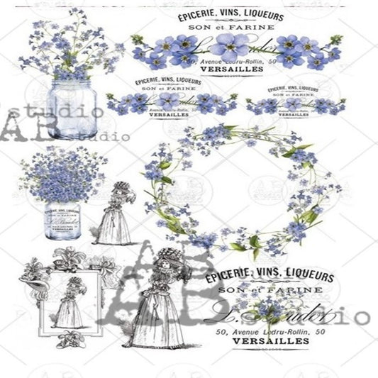 AB Studio Shabby Chic Color Gold gilded paper A4 1080 Size: A4 - 8.27 X 11.69 inches Rice Paper for Decoupage Imported from Poland