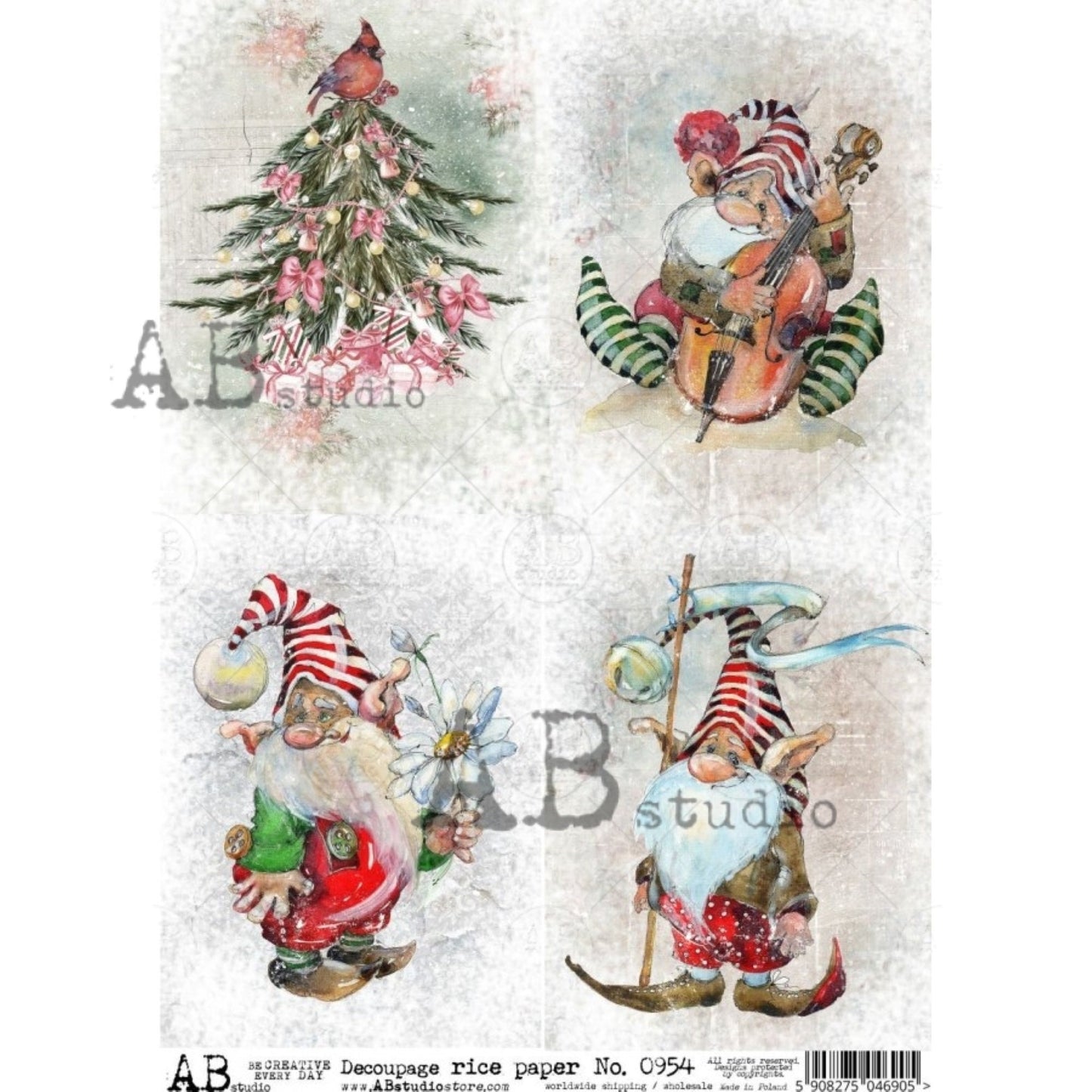 AB Studio Christmas Elves Rice Paper #0954 Size: A4 - 8.27 X 11.69 inches Rice Paper for Decoupage Imported from Poland
