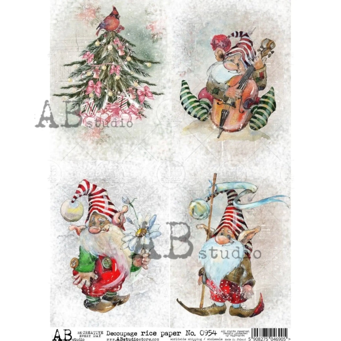 AB Studio Christmas Elves Rice Paper #0954 Size: A4 - 8.27 X 11.69 inches Rice Paper for Decoupage Imported from Poland AB Studio