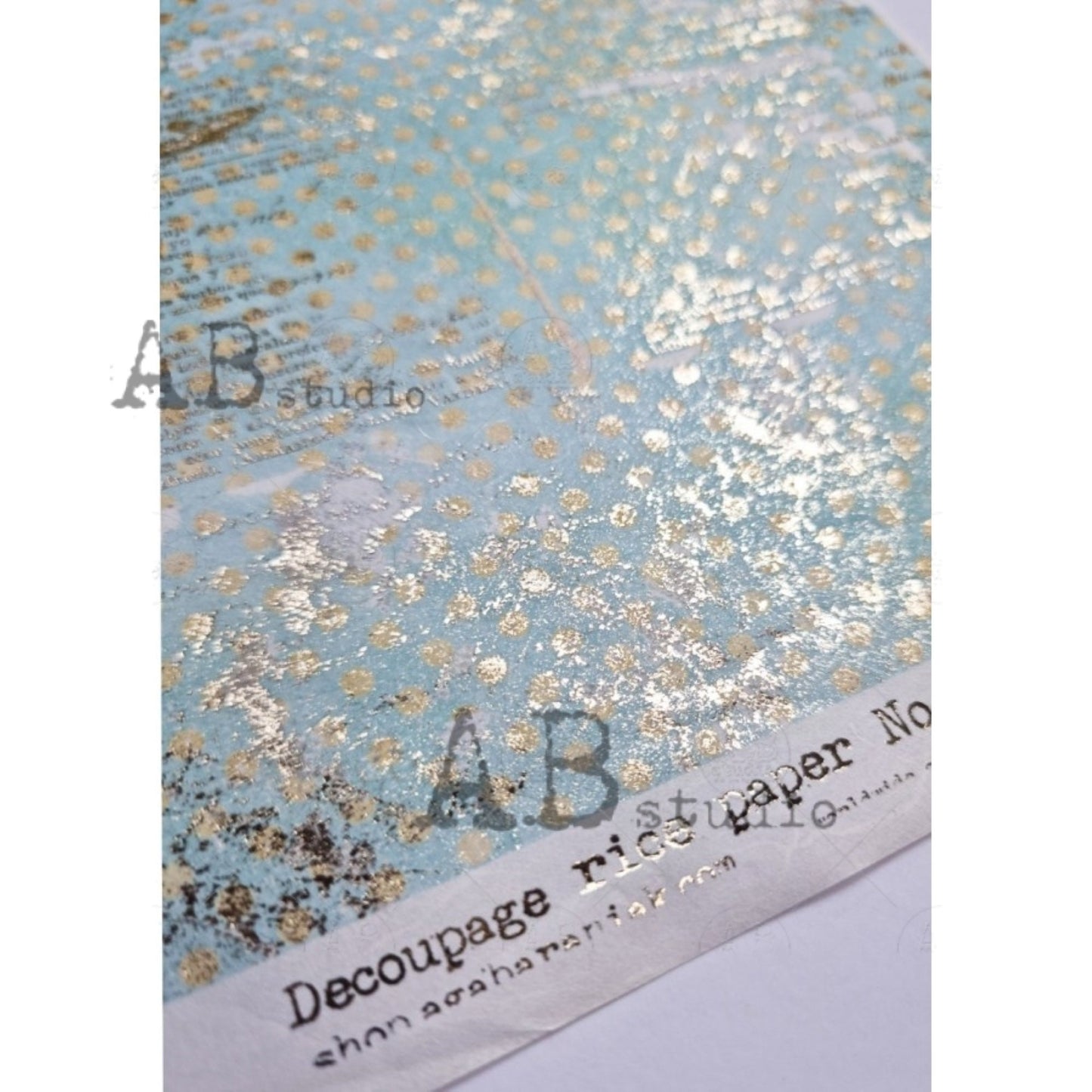 AB Studio Shabby Chic Dots Print Color plus gold gilded rice paper for Decoupage No. 1007 Size: A4 - 8.27 X 11.69 inches Imported Poland