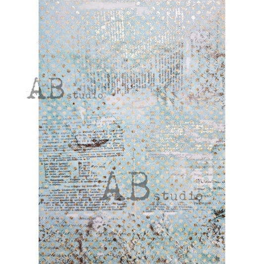 AB Studio Shabby Chic Dots Print Color plus gold gilded rice paper for Decoupage No. 1007 Size: A4 - 8.27 X 11.69 inches Imported Poland