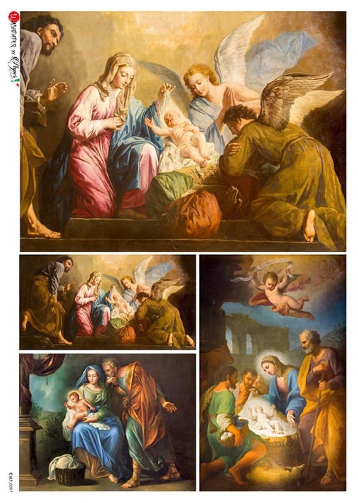 Paper Designs, Culture, Rice Paper, 0097, Christmas, Nativity Scenes, Christmas, Squares, Vintage style, PD CULT 0097-A4 Paper Designs