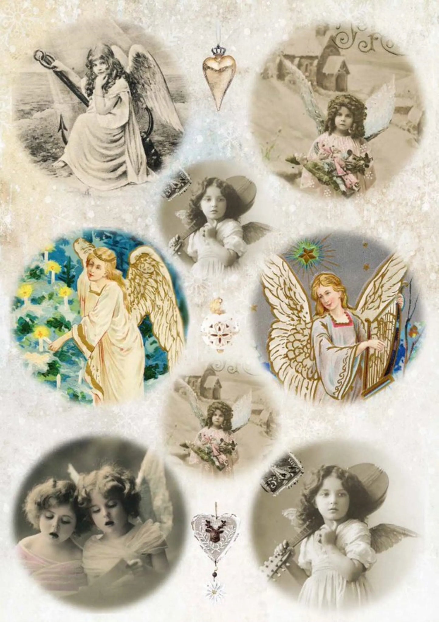Decoupage Queen, Christmas, Angels, Ornament, Rounds, Rice Paper DQRP_0203-A4 Decoupage Queen