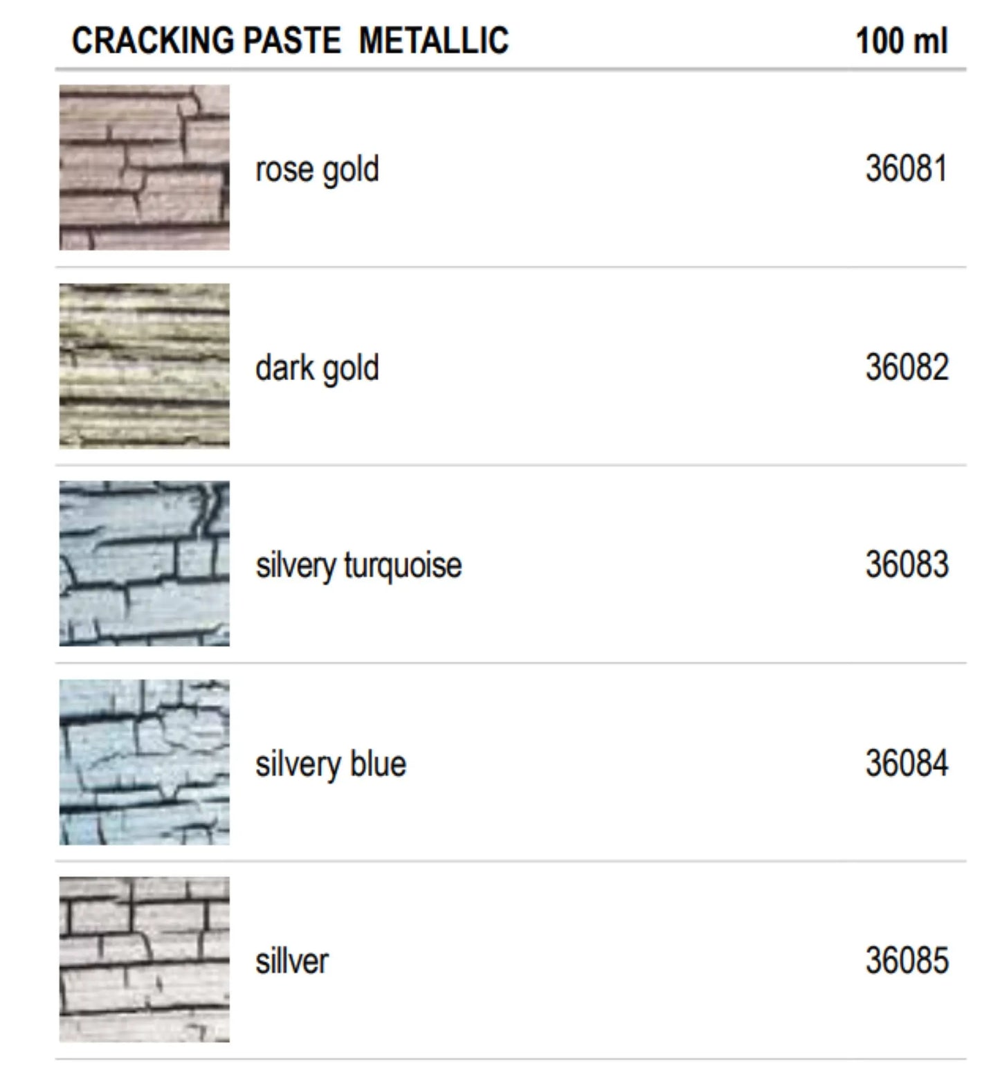 Pentart, Metallic, Cracking paste, 100 ml, Rose Gold, Silvery Turquoise, Silvery Blue, Silver, Dark Gold, Aged Effect, Antique, Distressed Pentart