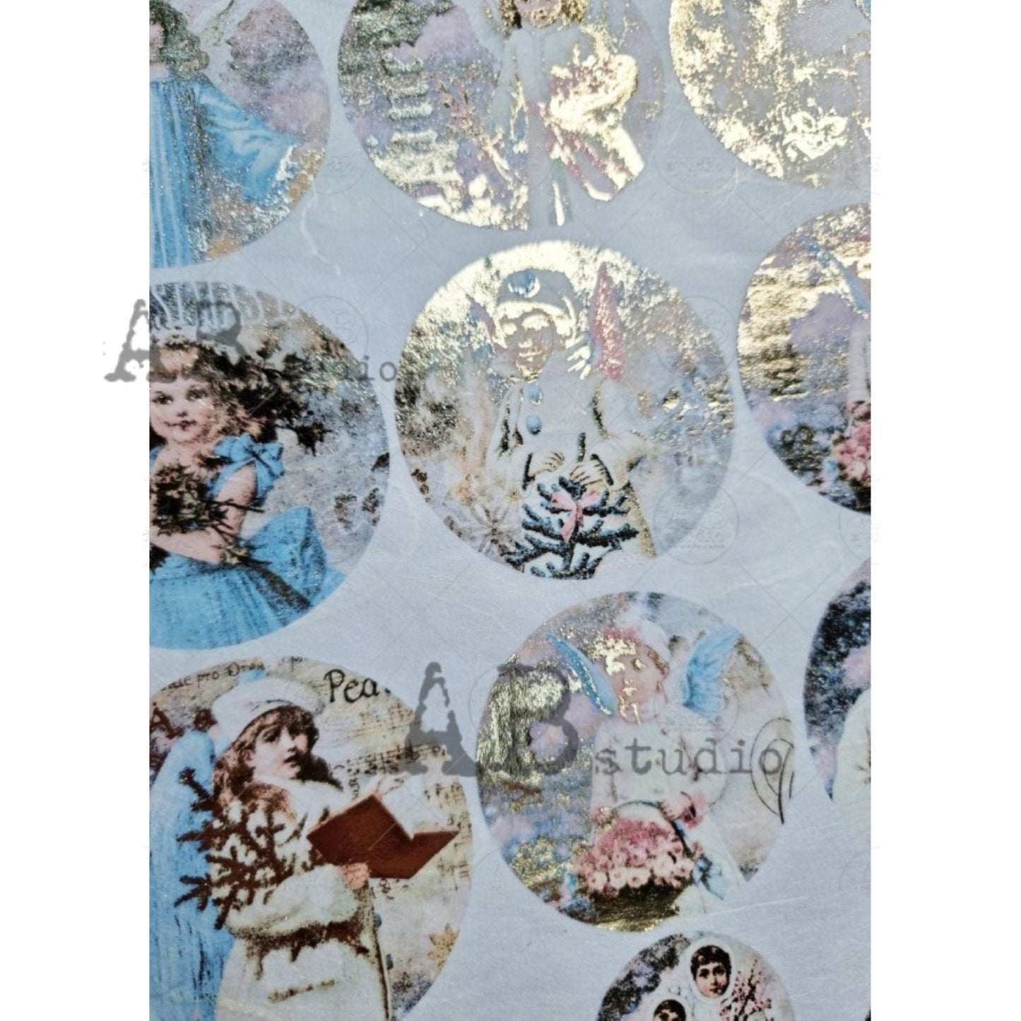AB Studio Vintage Children Color Gold Gilded Rice Paper A4 No. 1021 Size: A4 - 8.27 X 11.69 inches Rice Paper for Decoupage Imported Poland