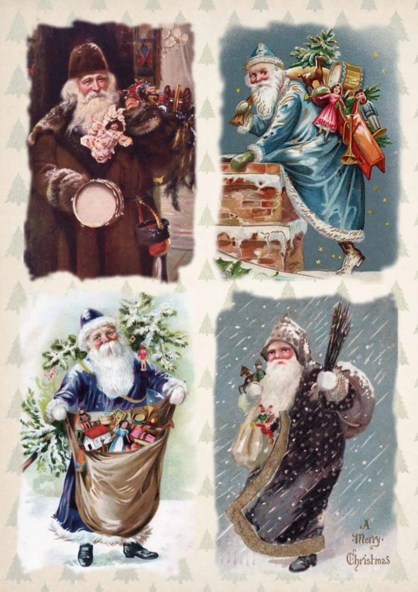 Decoupage Queen Old World Santas Christmas Rice Paper DQRP_0201-A4 8.27 X 11.69 inches Decoupage Queen