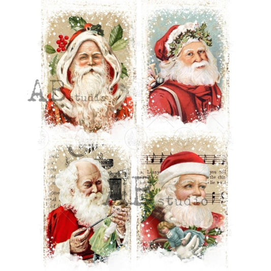 AB Studio Shabby Chic Christmas Vintage Santa Squares 1122 Size: A4 - 8.27 X 11.69 inches Rice Paper for Decoupage Imported from Poland
