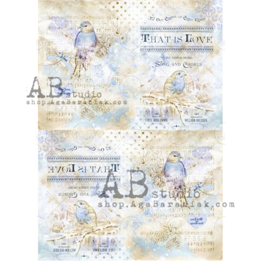 AB Studio Shabby Chic Vintage Love Birds Squares 0362 A4 8.27 X 11.69 inches Rice Paper for Decoupage Imported from Poland