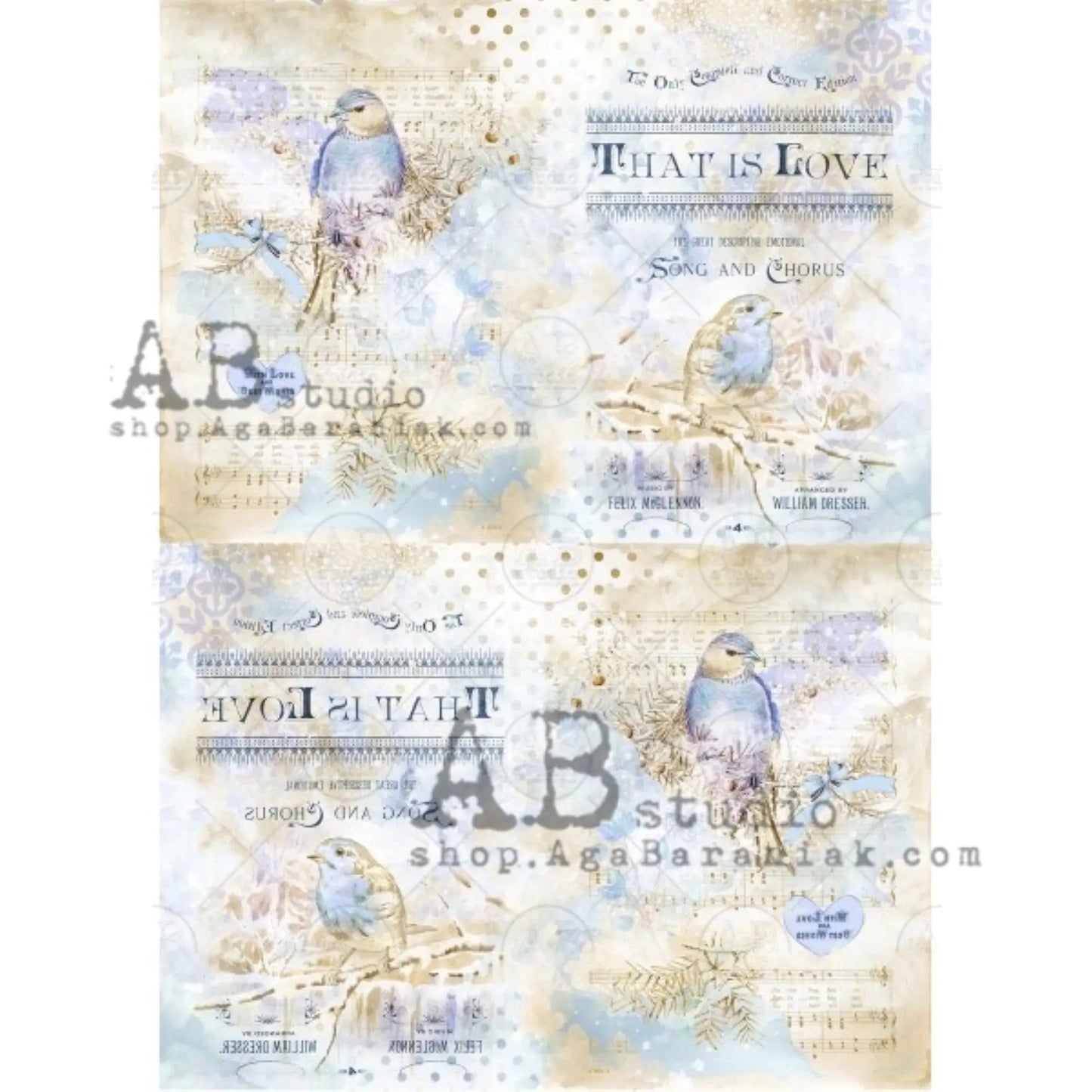 AB Studio Shabby Chic Vintage Love Birds Squares 0362 A4 8.27 X 11.69 inches Rice Paper for Decoupage Imported from Poland AB Studio