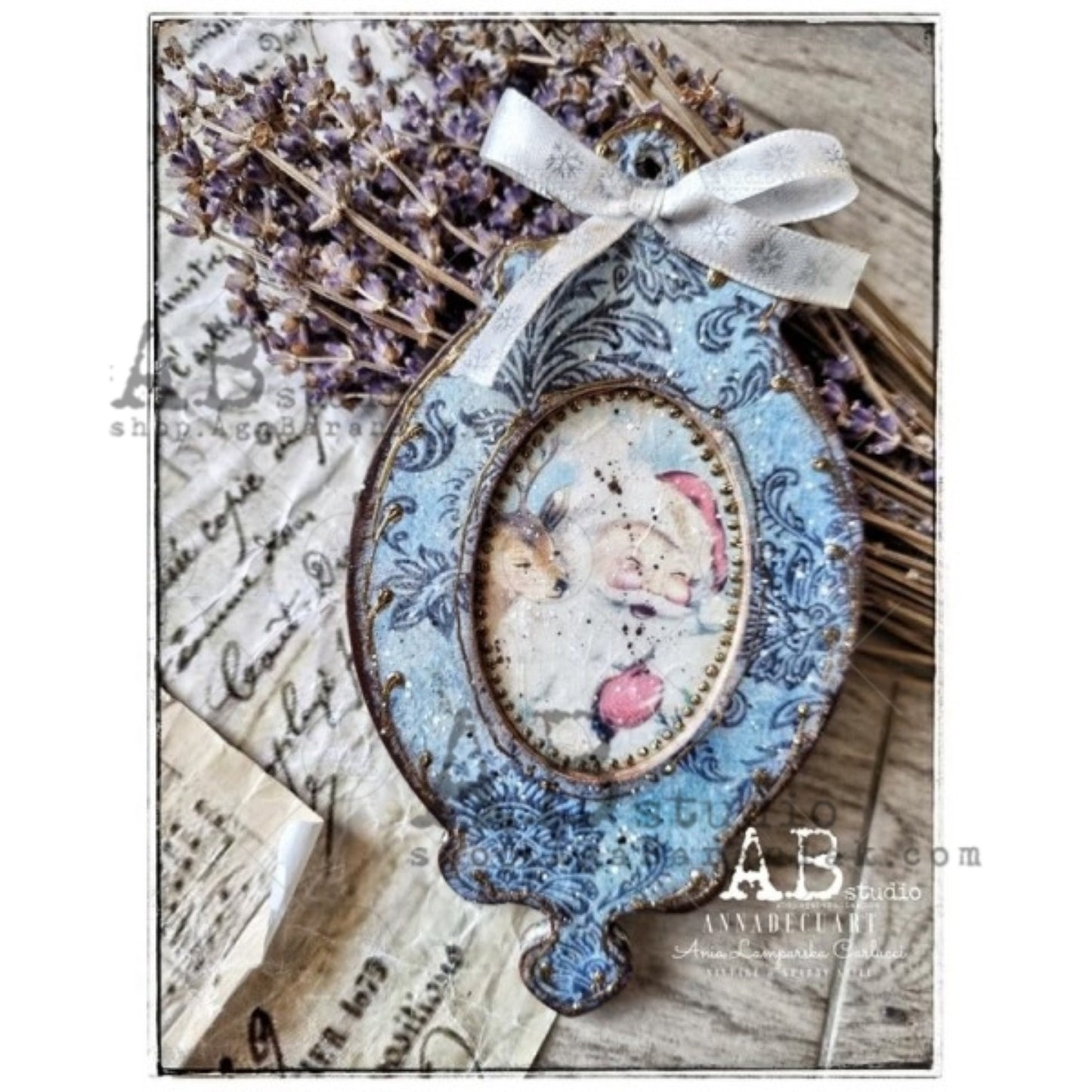AB Studio Christmas Shabby Santa Roses 0365 Size: A4 - 8.27 X 11.69 inches Rice Paper for Decoupage Imported from Poland