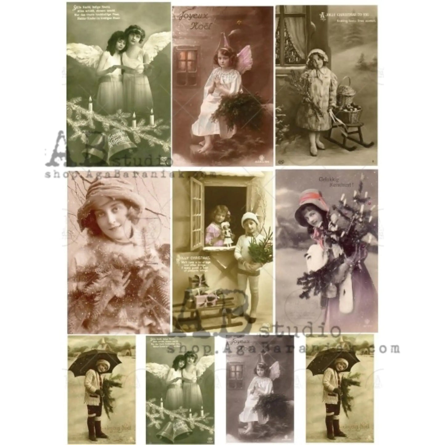 AB Studio Christmas Scene Nostalgic Photos 0414 Size: A4 - 8.27 X 11.69 inches Rice Paper for Decoupage Imported from Poland AB Studio