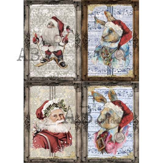 AB Studio Shabby Chic Christmas Vintage Santa Bunny Squares 1000 Size: A4 - 8.27 X 11.69 inches Rice Paper Decoupage Imported Poland