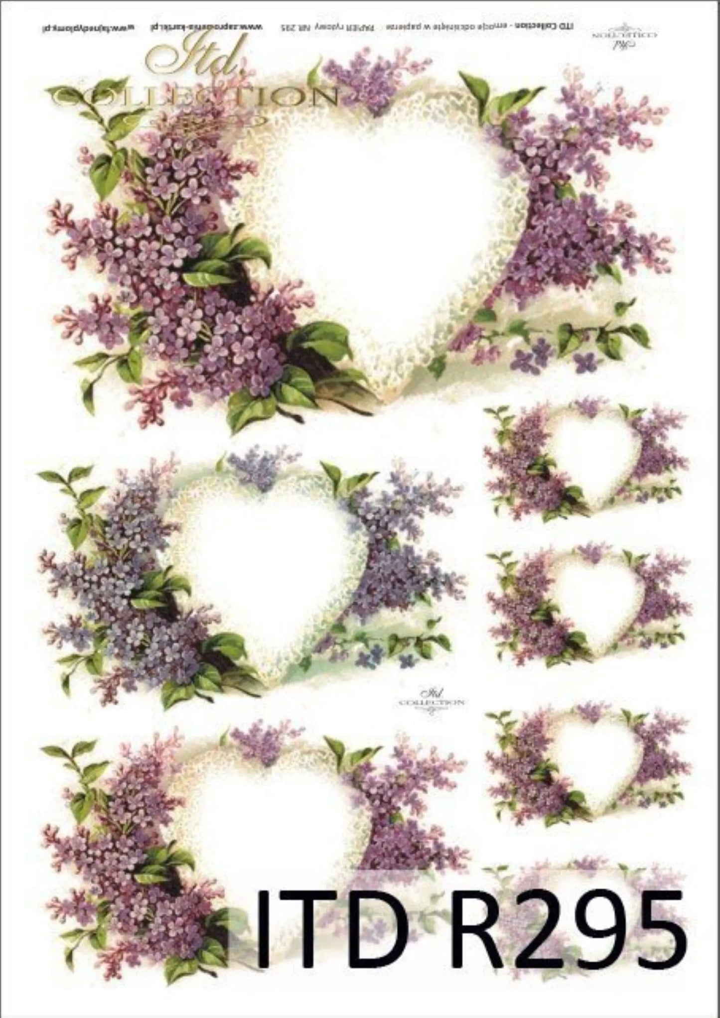 ITD Collection Rice Paper for Decoupage R0295, Size A4 - 210x297 mm, 8.27x11.7 inch, Valentine's Day, Lilac Hearts, Fillable Heart Frames ITD Collection