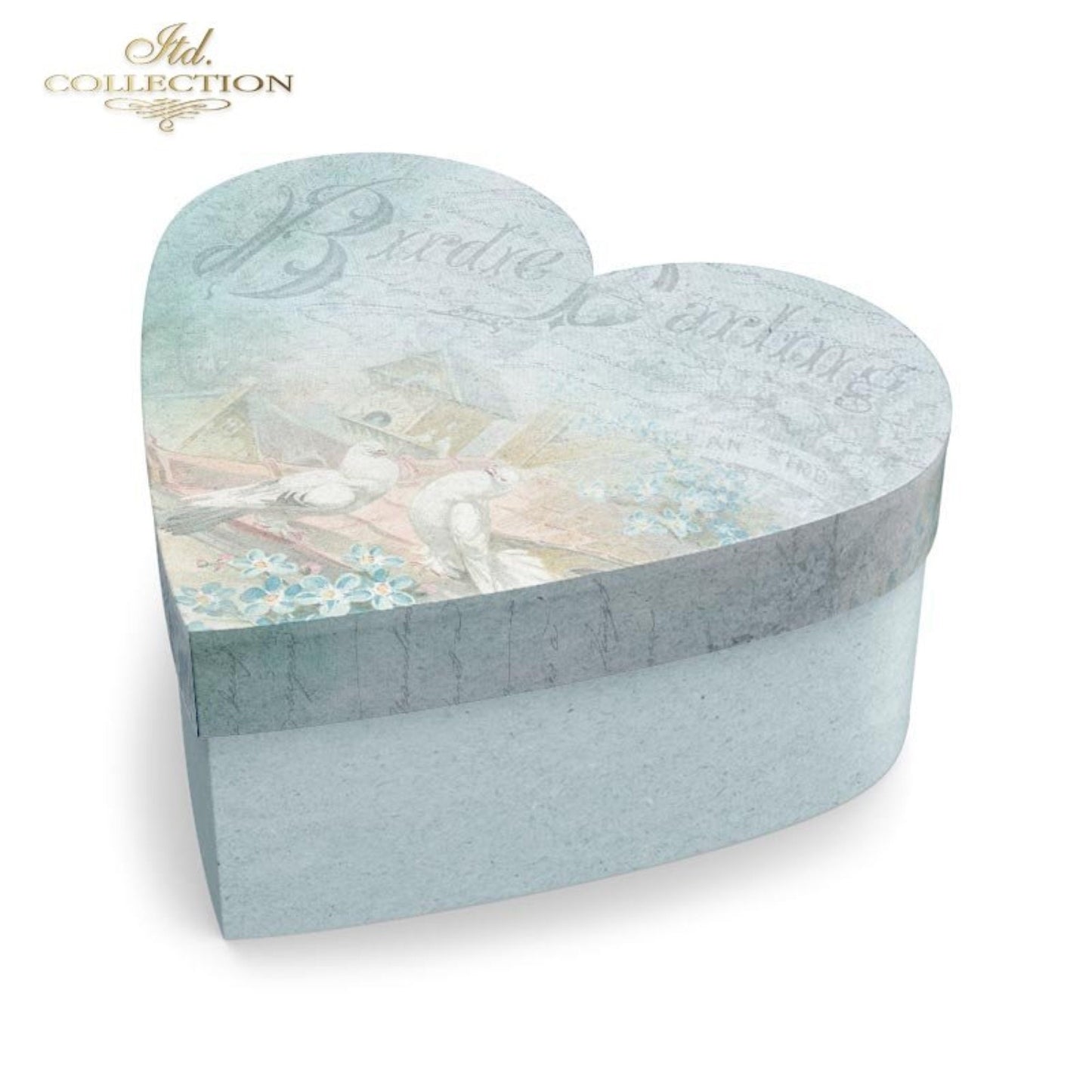 ITD Collection Rice Paper for Decoupage R0975, Size A4 - 210x297 mm, 8.27x11.7 inch, blue flowers forget-me-nots, birds, background