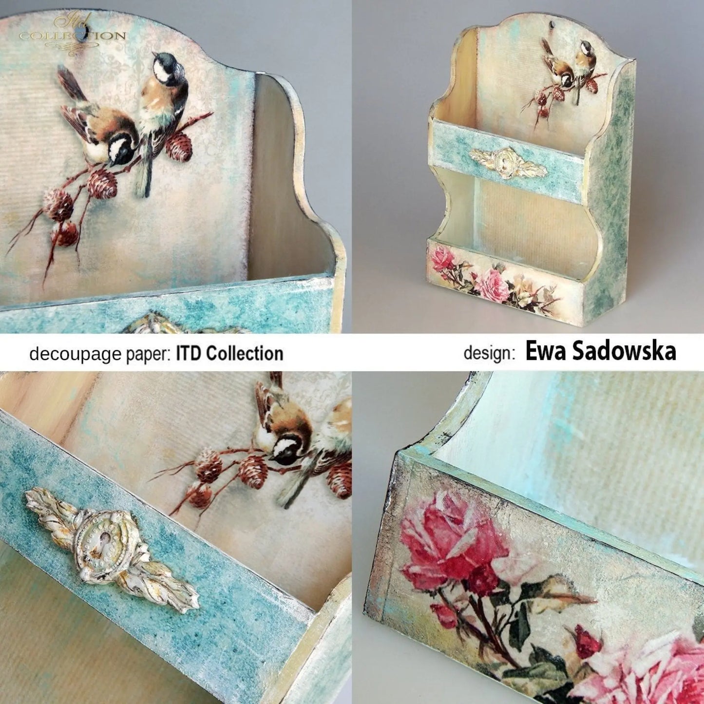 ITD Collection Rice Paper for Decoupage R1318, Size A4 - 210x297 mm, 8.27x11.7 inc, Shabby Chic Roses, birds, background ITD Collection