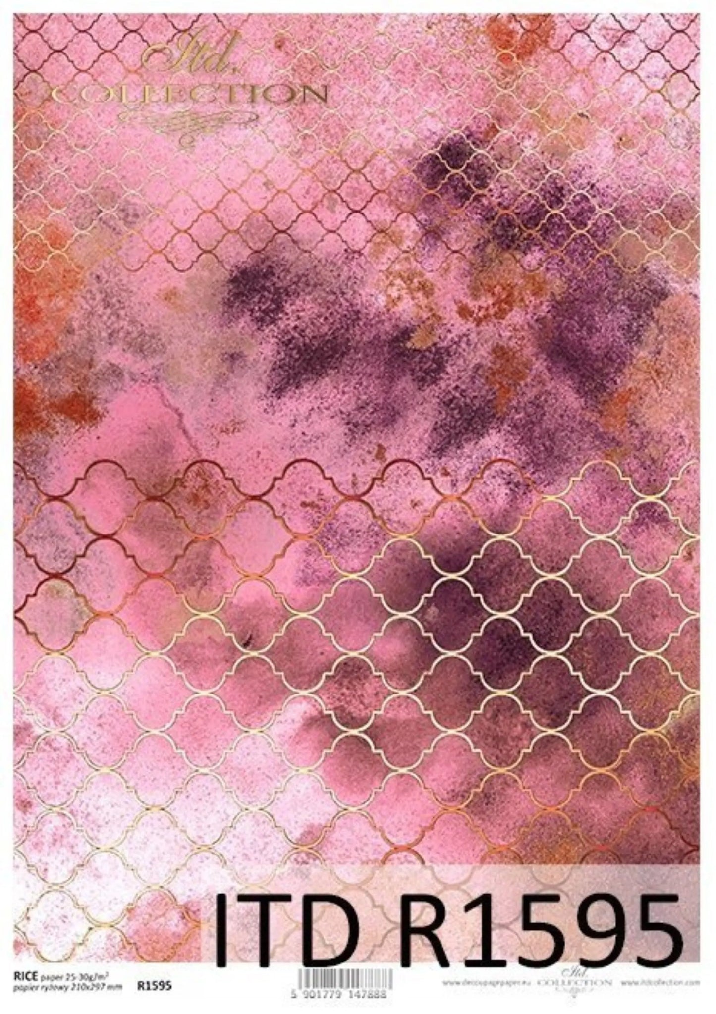 ITD Collection Rice Paper for Decoupage R1595 Size A4 - 210x297 mm, 8.27x11.7 inch Moroccan clover, oriental style, wallpaper, rose gold ITD Collection
