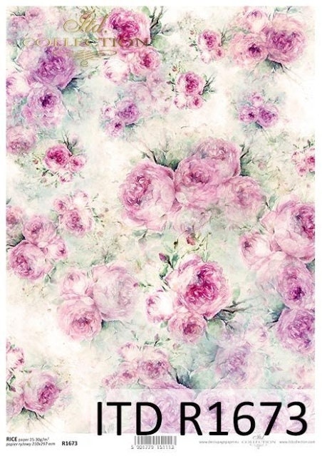 ITD Collection Rice Paper for Decoupage R1673, Size A4 - 210x297 mm, 8.27x11.7 inch, Shabby Chic, background, wallpaper, pastel pink roses