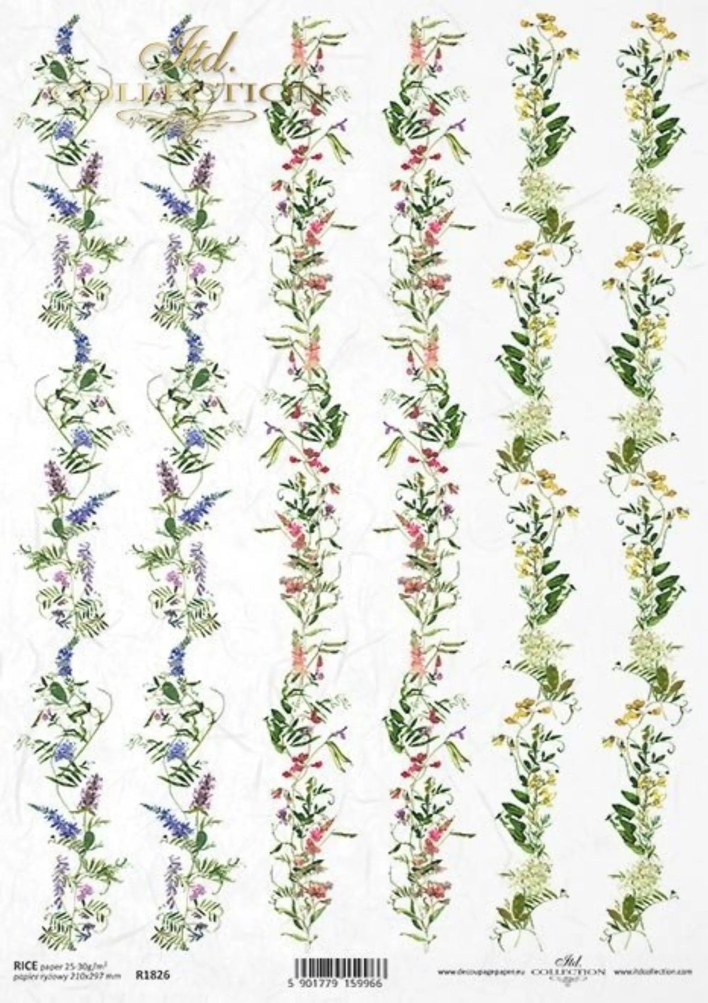 ITD Collection Rice Paper for Decoupage R1826, Size A4 - 210x297 mm, 8.27x11.7 inch, spring flower garland, trim, wallpaper, background ITD Collection