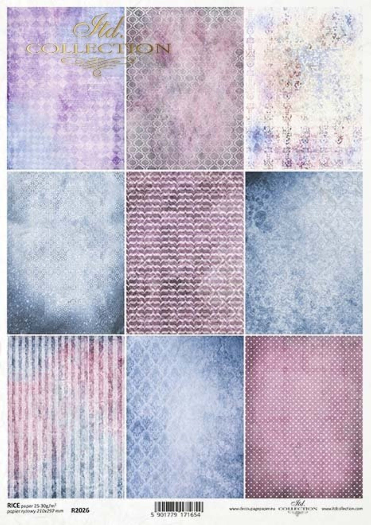 ITD Collection Rice Paper for Decoupage R2026 Size A4 - 210x297 mm, 8.27x11.7 inch, backgrounds, wallpapers, patterns, blues, purples, pinks