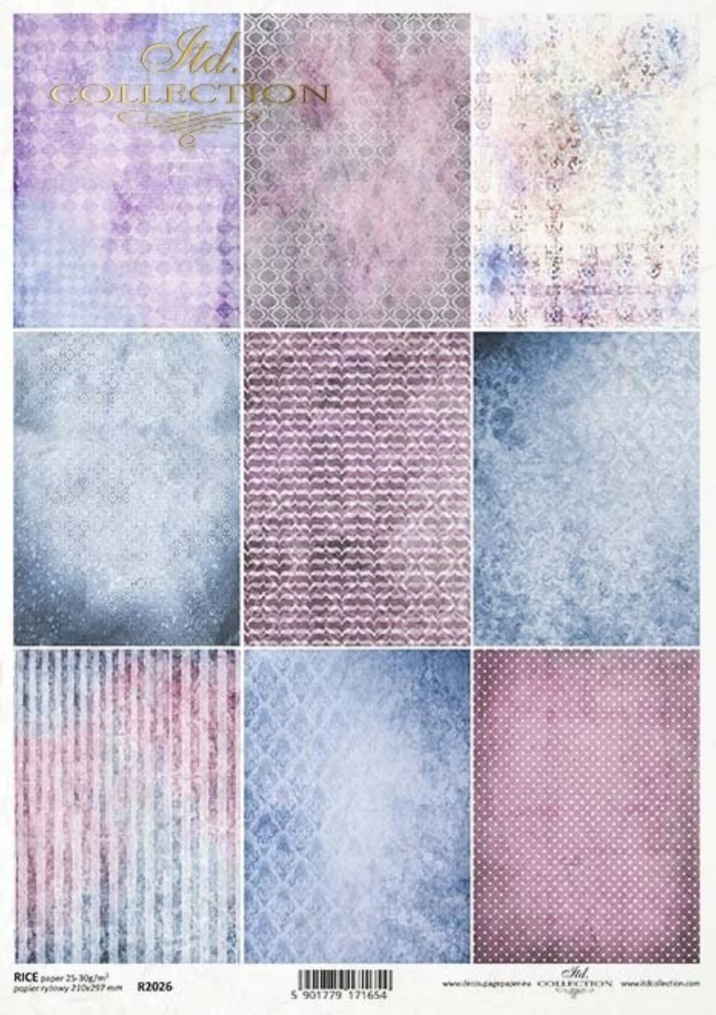 ITD Collection Rice Paper for Decoupage R2026 Size A4 - 210x297 mm, 8.27x11.7 inch, backgrounds, wallpapers, patterns, blues, purples, pinks ITD Collection