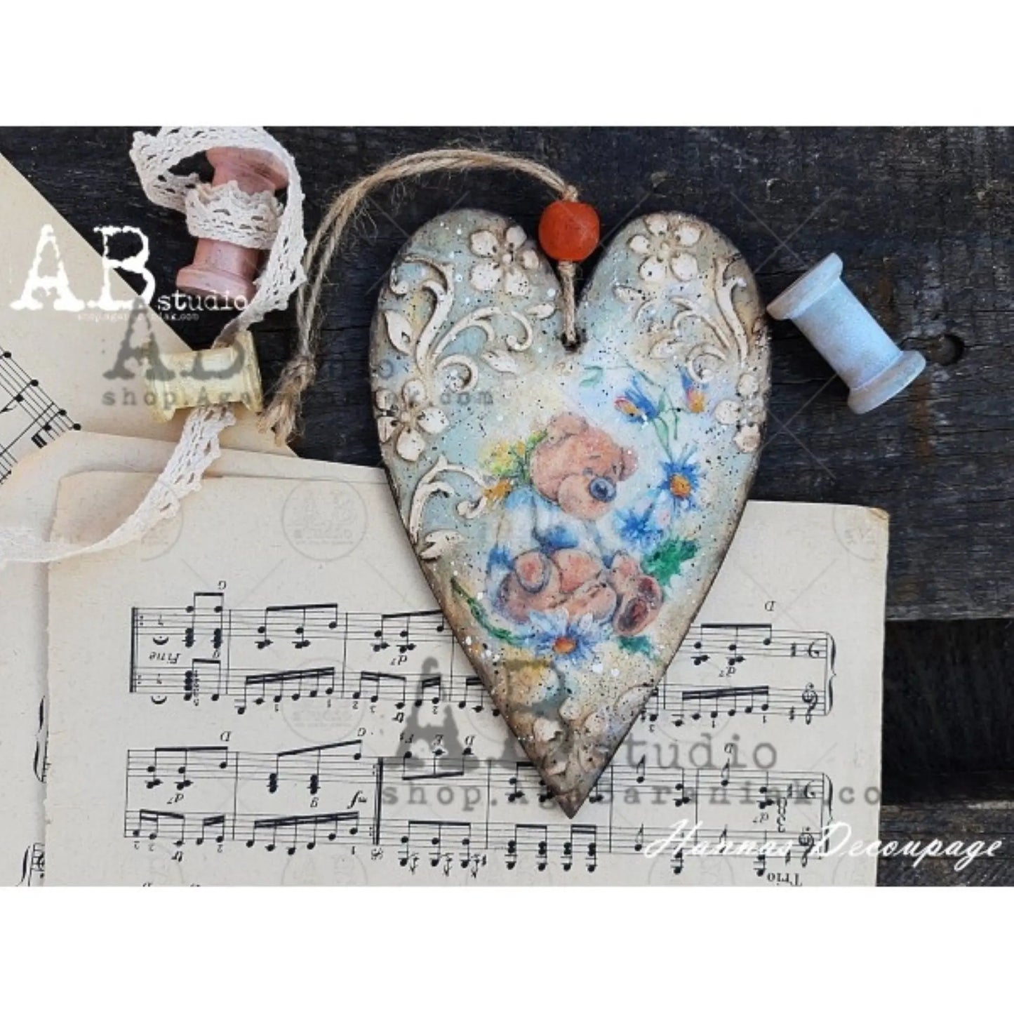 AB Studio Gnomes, Hearts, Spring, Flowers, 0558, Size: A4 - 8.27 X 11.69 inches Rice Paper for Decoupage Imported from Poland AB Studio