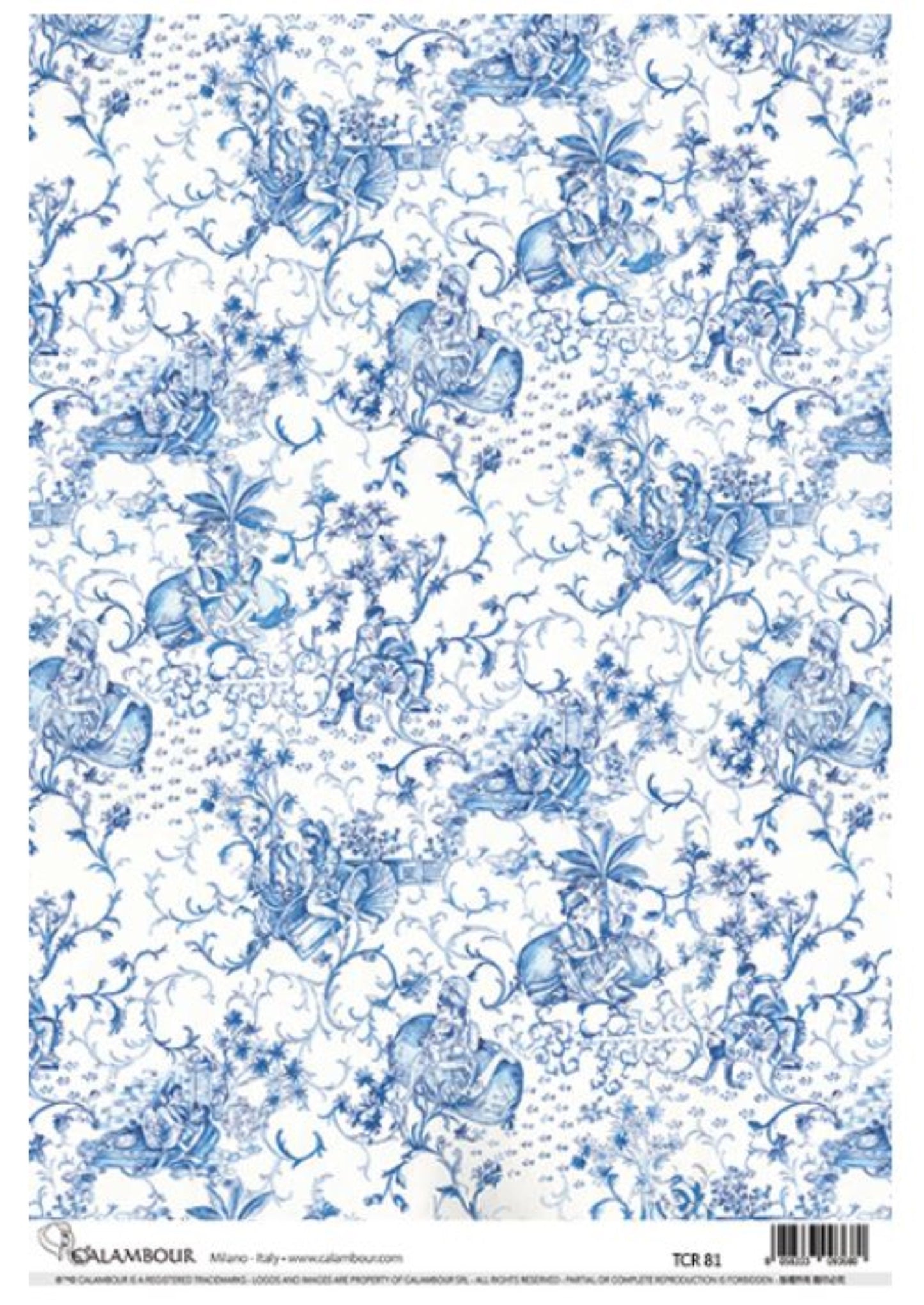 Calambour, Italian Design, Whimsical, Kama Sutra, Toile, Wallpaper, Background, TCR81 A3 Rice Paper Decoupage 31.75 x 44.5 cm 12.5 x 17.5 in