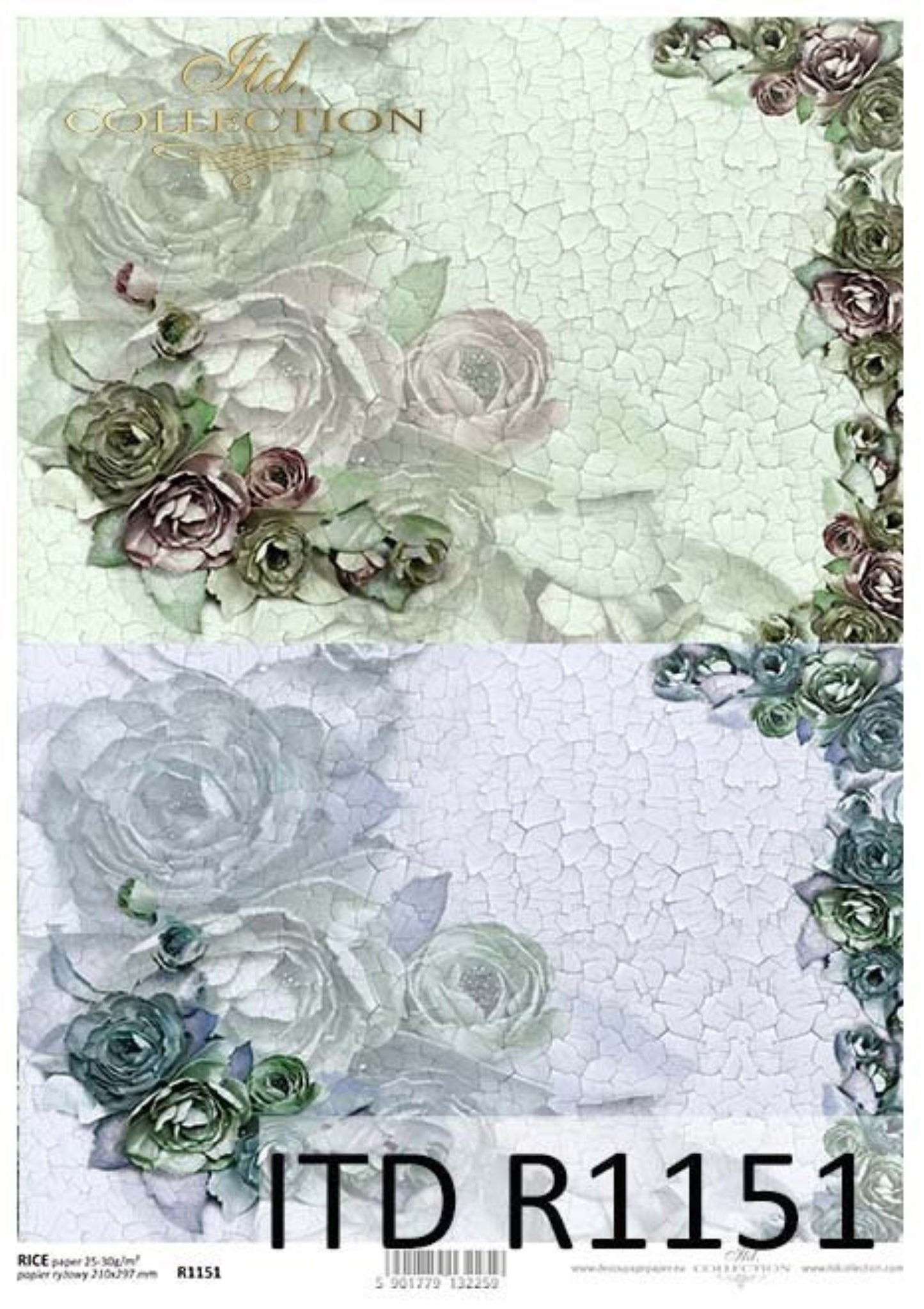 ITD Collection Rice Paper for Decoupage R1151, Size A4 - 210x297 mm, 8.27x11.7 inch, background flowers, shabby chic crackle