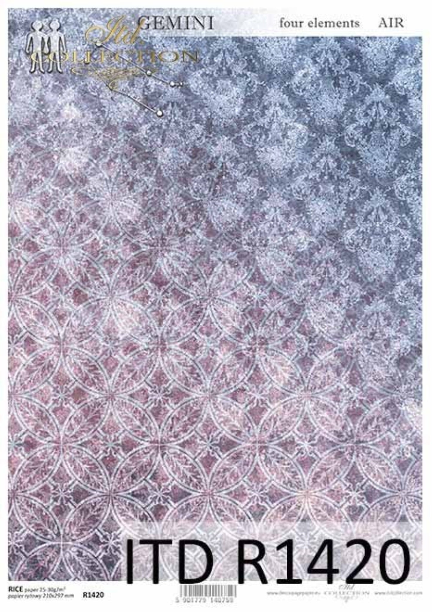 ITD Collection Rice Paper for Decoupage R1420, Size A4 - 210x297 mm, 8.27x11. inch constellation, zodiac, four elements, Air Gemini, purple