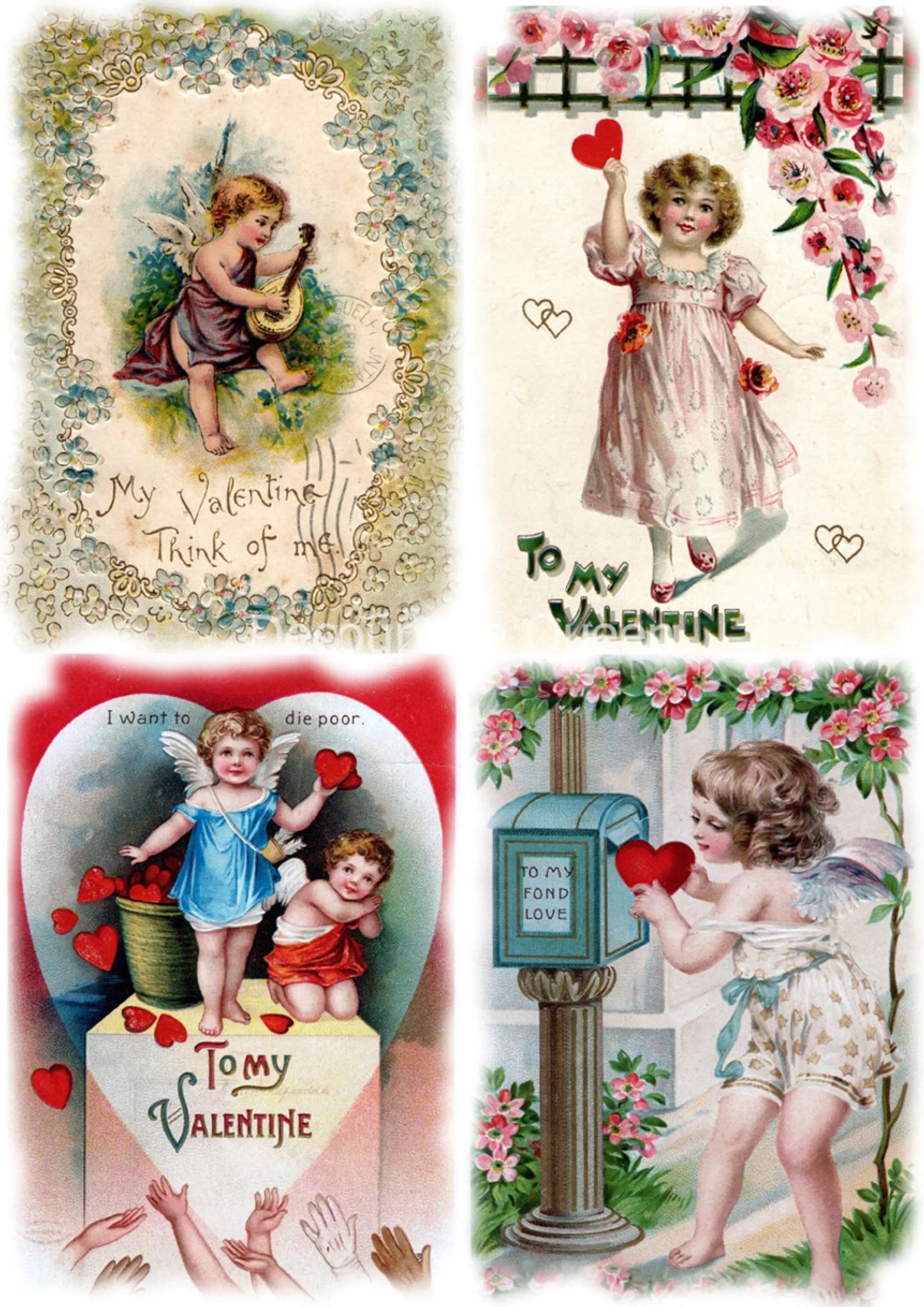 Decoupage Queen Valentine Greetings DQRP_0376-A4 Size: A4 - 8.3" X 11.7" 210 x 297 mm Rice Paper, Decoupage, Valentines Day Squares Decoupage Queen