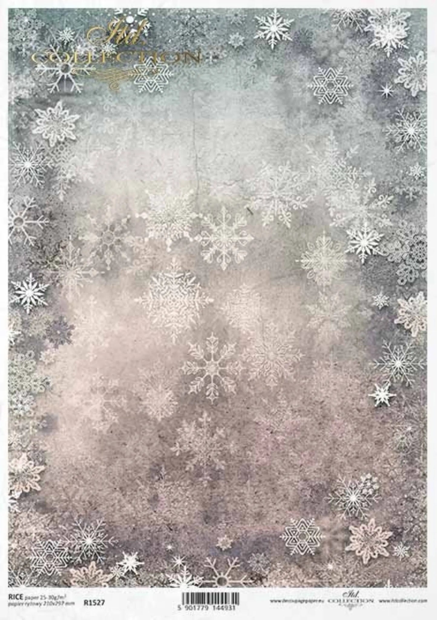 ITD Collection Rice Paper for Decoupage R1527, Size A4 - 210x297 mm, 8.27x11.7 inch, Christmas, winter motifs, star, snowflakes, snow ITD Collection