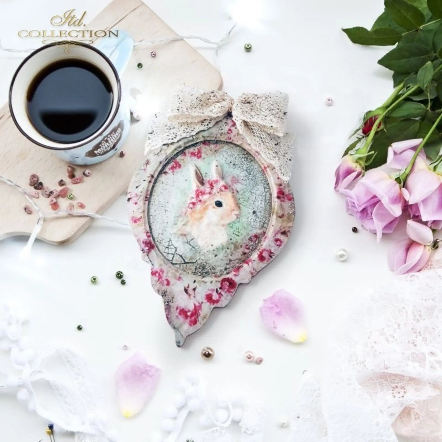 ITD Collection Rice Paper for Decoupage R1668 Size A4 - 210x297 mm, 8.27x11.7 inch Shabby Chic, background, wallpaper, watercolor, roses ITD Collection