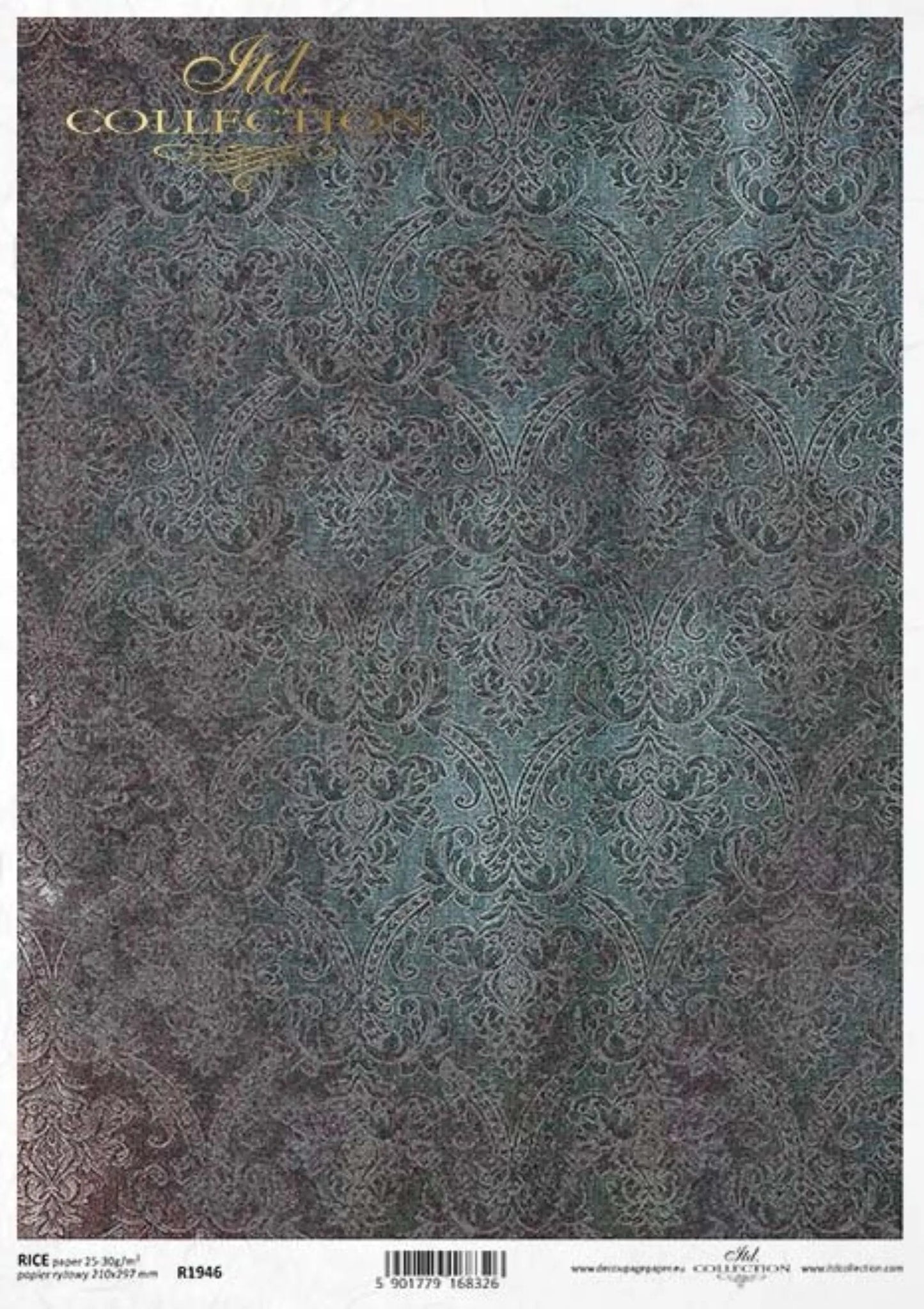ITD Collection Rice Paper for Decoupage R1946 Size A4 - 210x297 mm, 8.27x11.7 inch, Gothic, Damask wallpaper, backgrounds, green purple ITD Collection