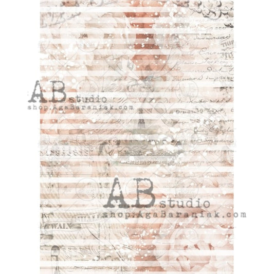 AB Studio Peach Shabby Chic Stripe, Floral, Wallpaper, 0689 Size: A4 - 8.27 X 11.69 inches Rice Paper for Decoupage Imported from Poland