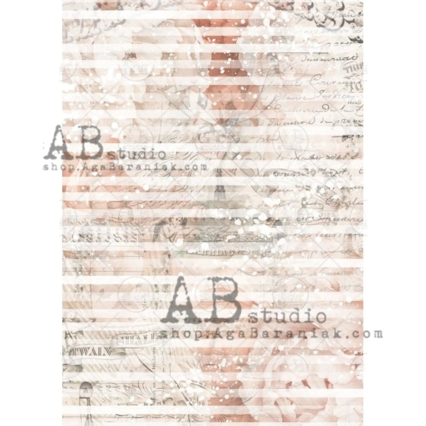 AB Studio Peach Shabby Chic Stripe, Floral, Wallpaper, 0689 Size: A4 - 8.27 X 11.69 inches Rice Paper for Decoupage Imported from Poland AB Studio