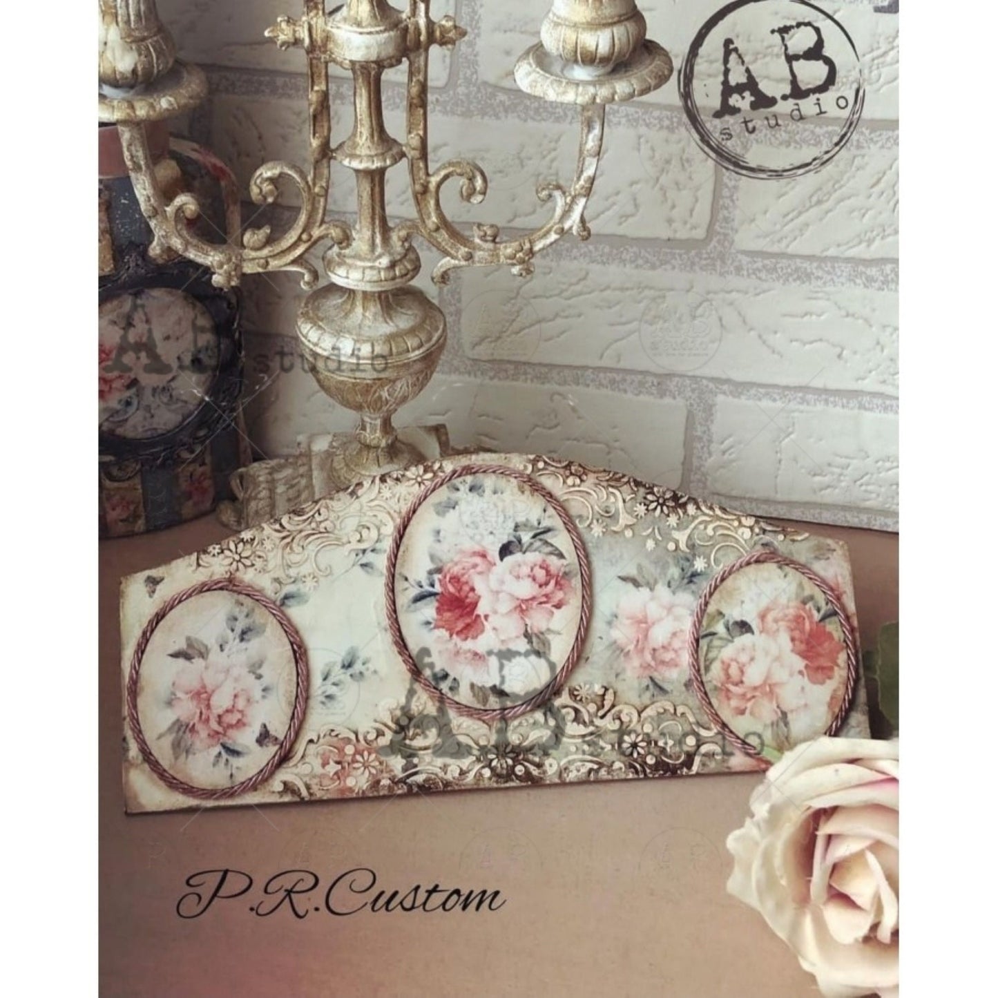 AB Studio Peach Shabby Chic, roses, Floral, bouquets, 0678 Size: A4 - 8.27 X 11.69 inches Rice Paper for Decoupage Imported from Poland