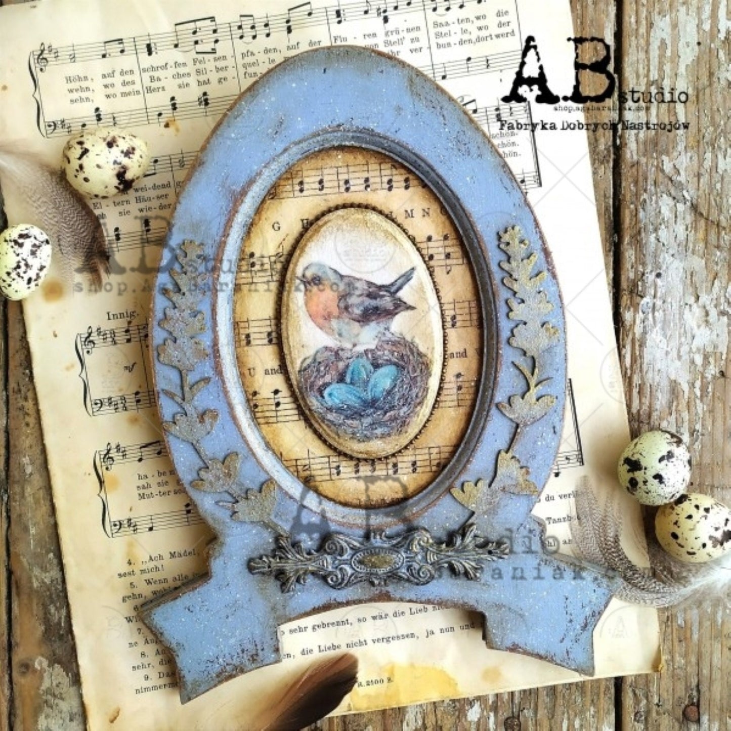 AB Studio Shabby Chic, birds, nests, spring, eggs, 0560 Size: A4 - 8.27 X 11.69 inches Rice Paper for Decoupage Imported from Poland