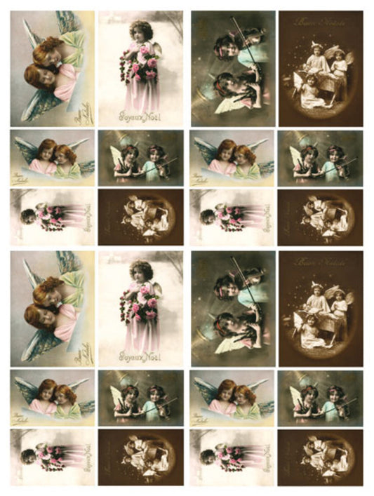 Calambour Italian Design, Vintage Collection, Shabby Chic, Angels, Squares, Cards, DGR-10, Rice Paper Decoupage 32 x 45 cm 12.5 x 17 in