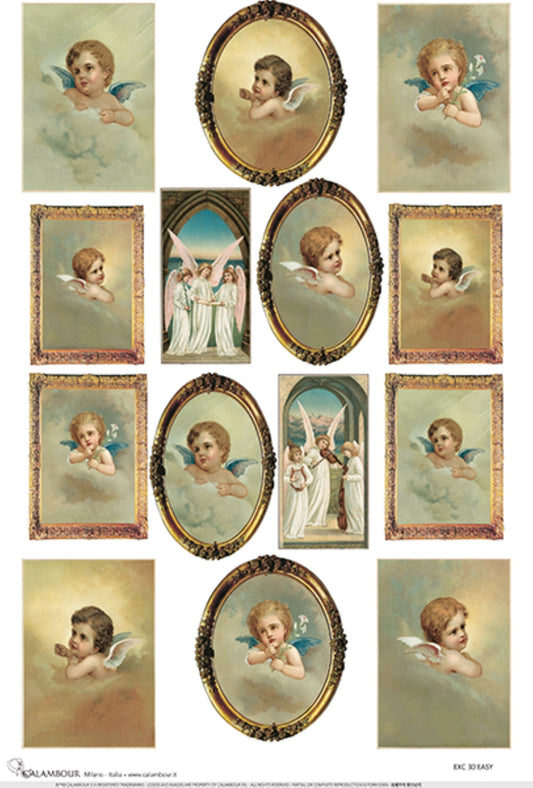 Calambour, Reductions Collection, Shabby Chic, Framed Angel, Portraits, Squares, Ovals, EXC-30, Rice Paper Decoupage 32 x 45 cm 12.5 x 17 in