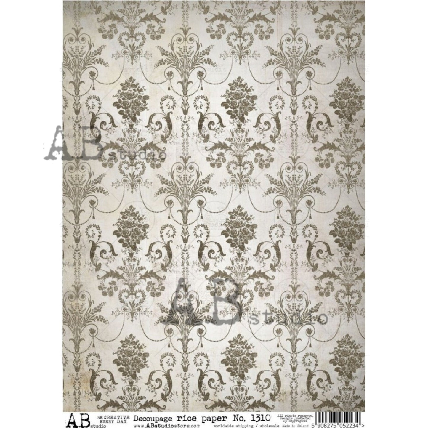 AB Studio Wallpaper Damask, Beige, Brown, Neutral, 1310 Size: A4 - 8.27 X 11.69 inches Rice Paper for Decoupage Imported from Poland