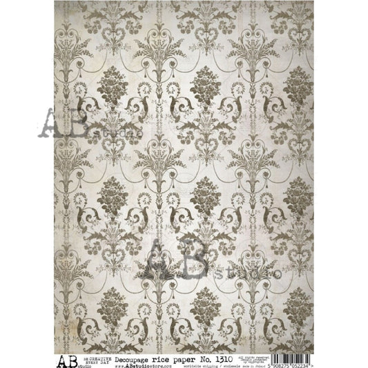 AB Studio  Wallpaper Damask, Beige, Brown, Neutral, 1310 Size: A4 - 8.27 X 11.69 inches Rice Paper for Decoupage Imported from Poland