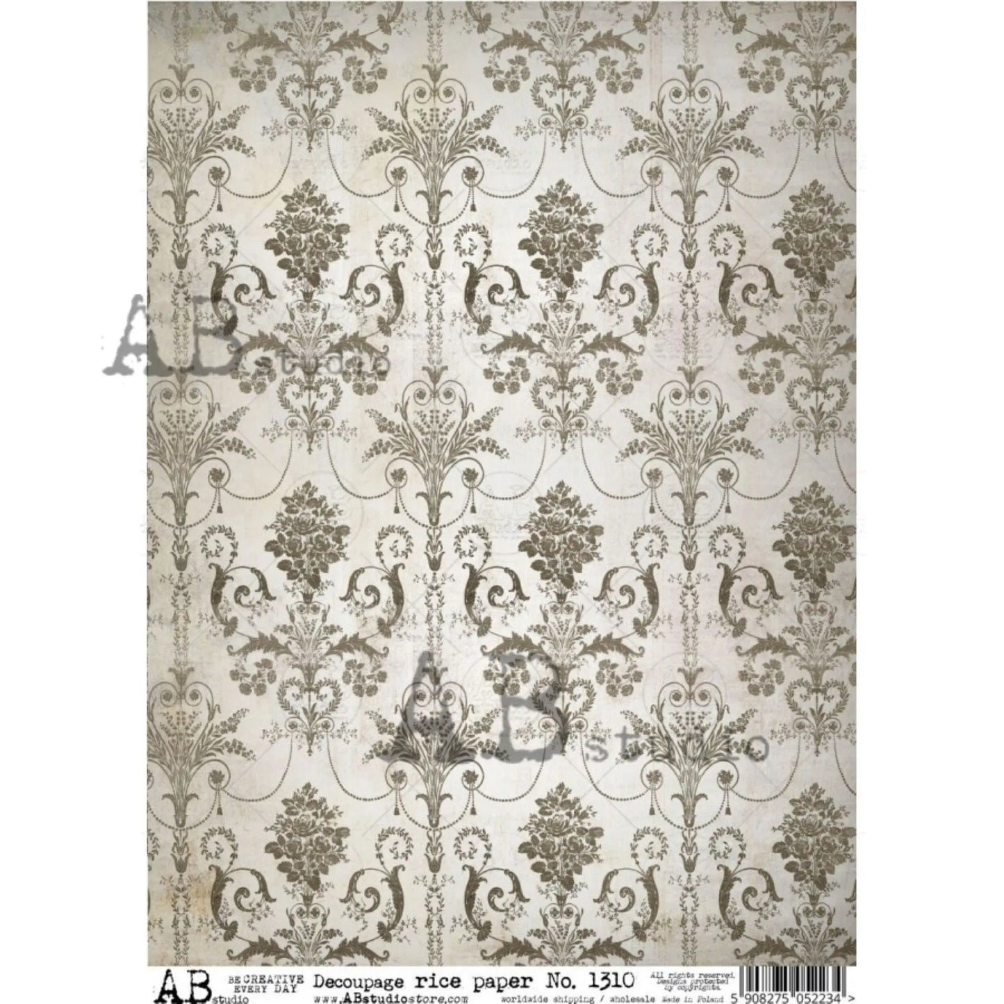 AB Studio Wallpaper Damask, Beige, Brown, Neutral, 1310 Size: A4 - 8.27 X 11.69 inches Rice Paper for Decoupage Imported from Poland AB Studio