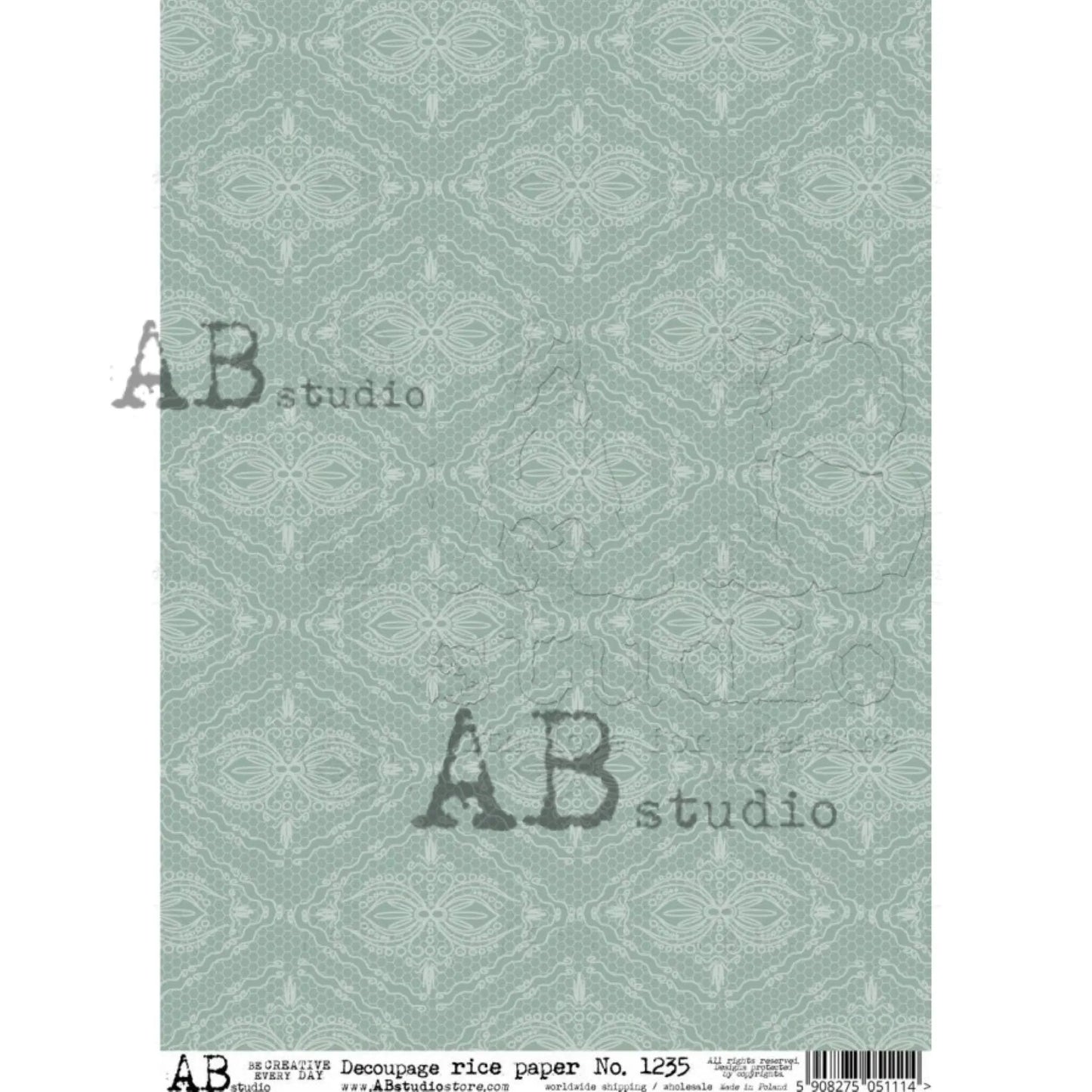 AB Studio Shabby Chic, Blue, Wallpaper, Backgroud, 1235, Size: A4 - 8.27 X 11.69 inches Rice Paper Decoupage Imported Poland AB Studio